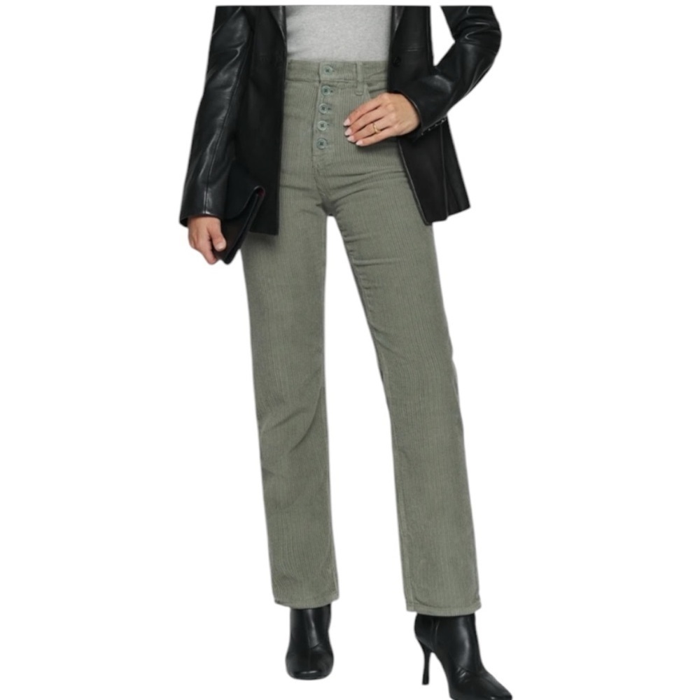 Reformation Cynthia High Rise Straight Corduroy Pants in Sage Green Size 28